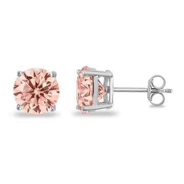 Butterfly Prong Round Casting Simulated Morganite CZ Stud Earrings 925 Sterling Silver